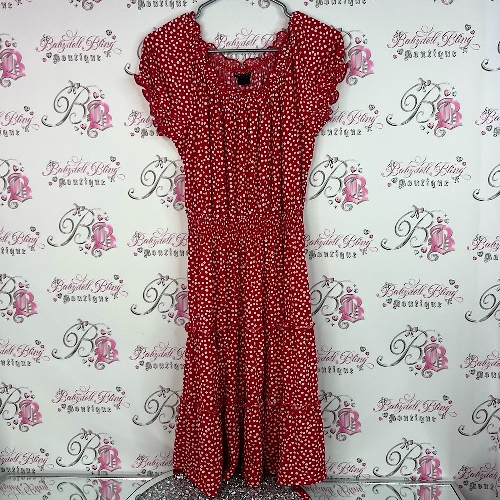Kate and lily dress milkmaid cottage Elegant Red Polka Dot Midi Dress